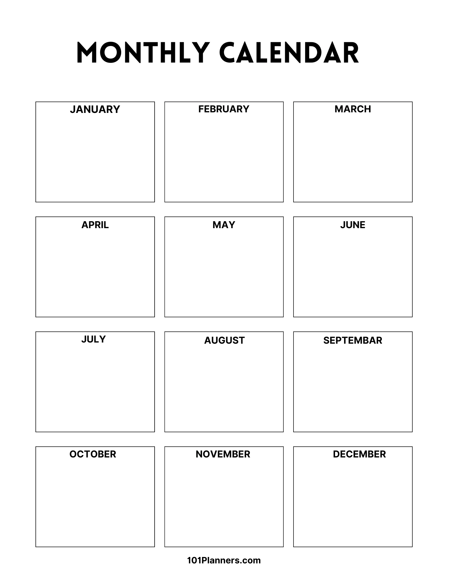 Printable Annual Calendar Blank Worksheet