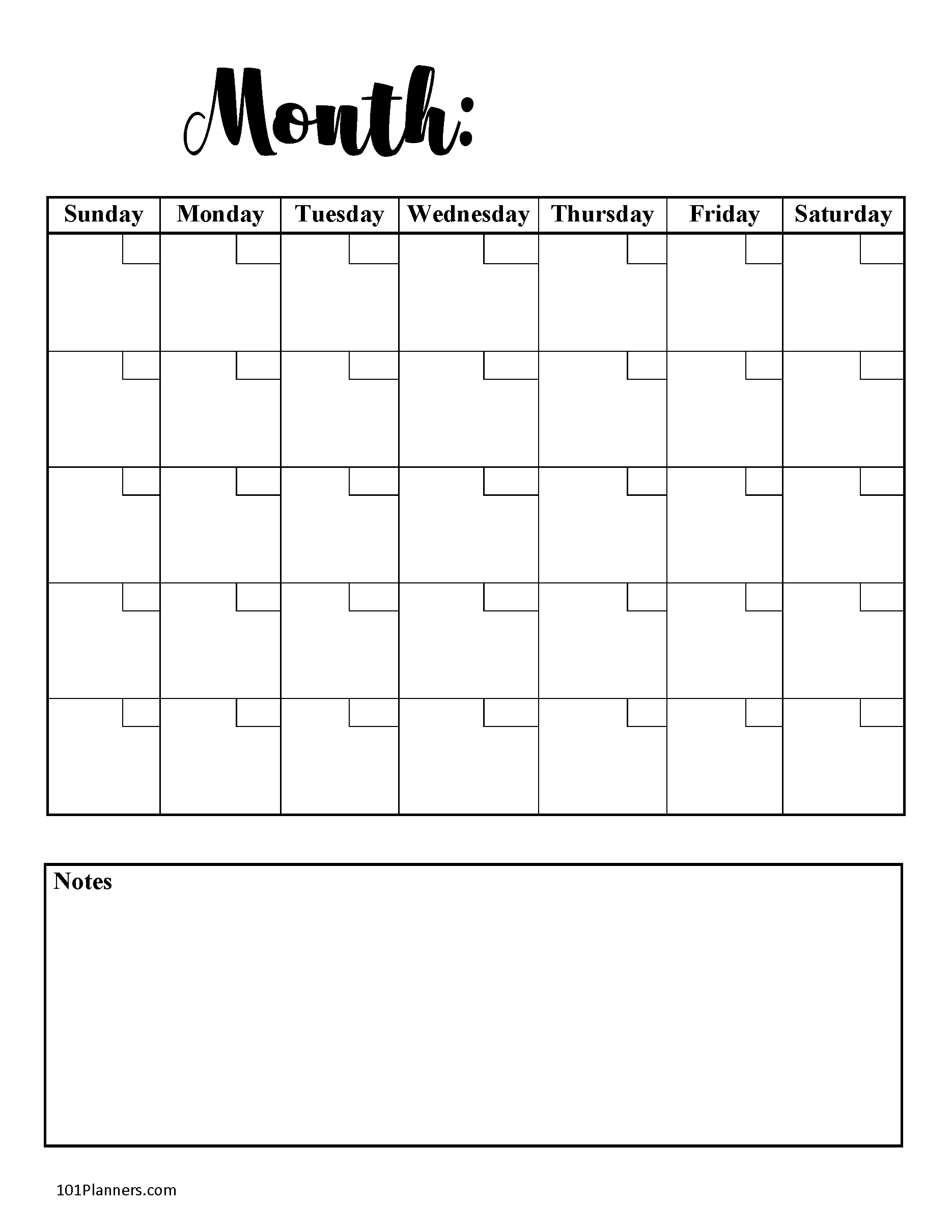 Printable Blank Monthly Calendar
