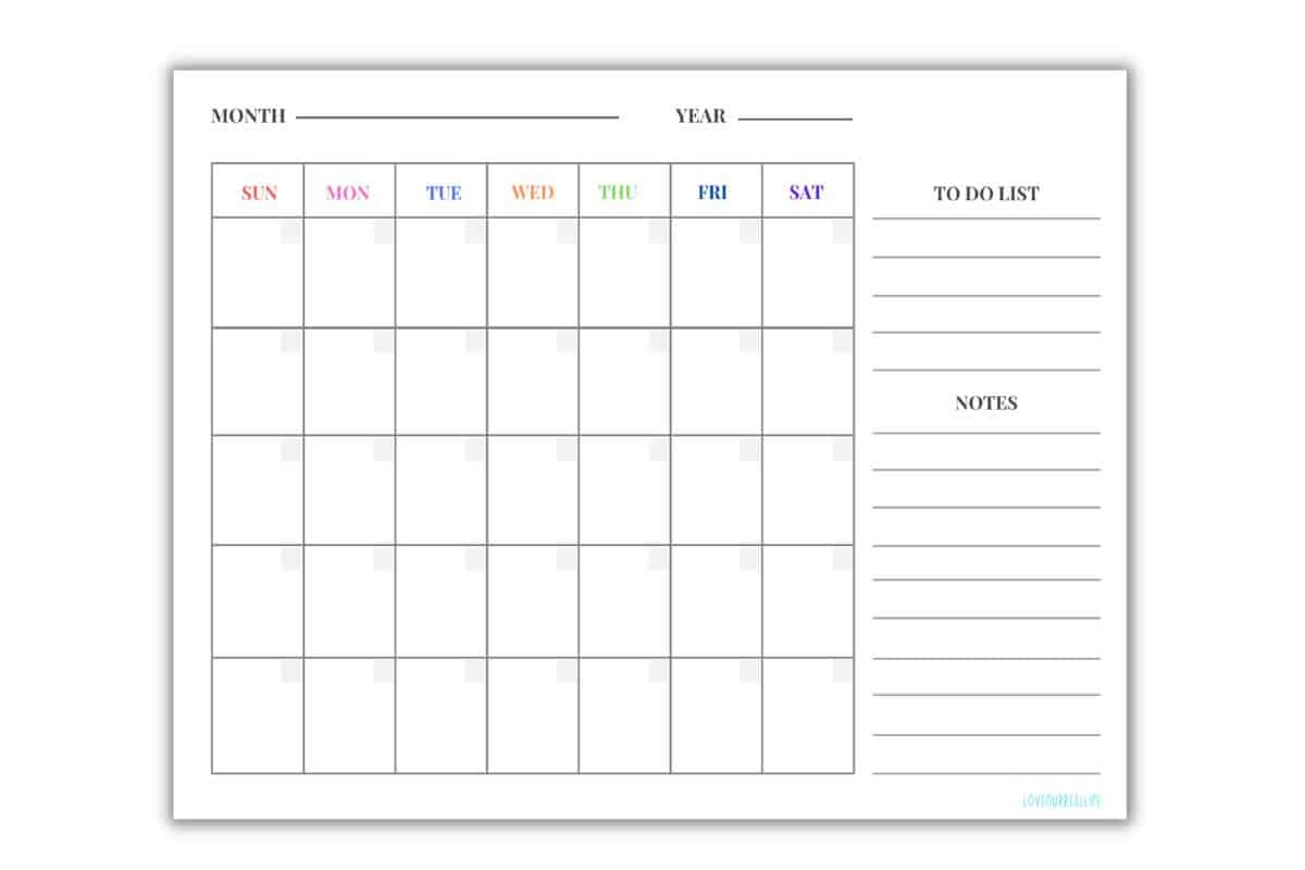 Printable Blank Calendar Monthly