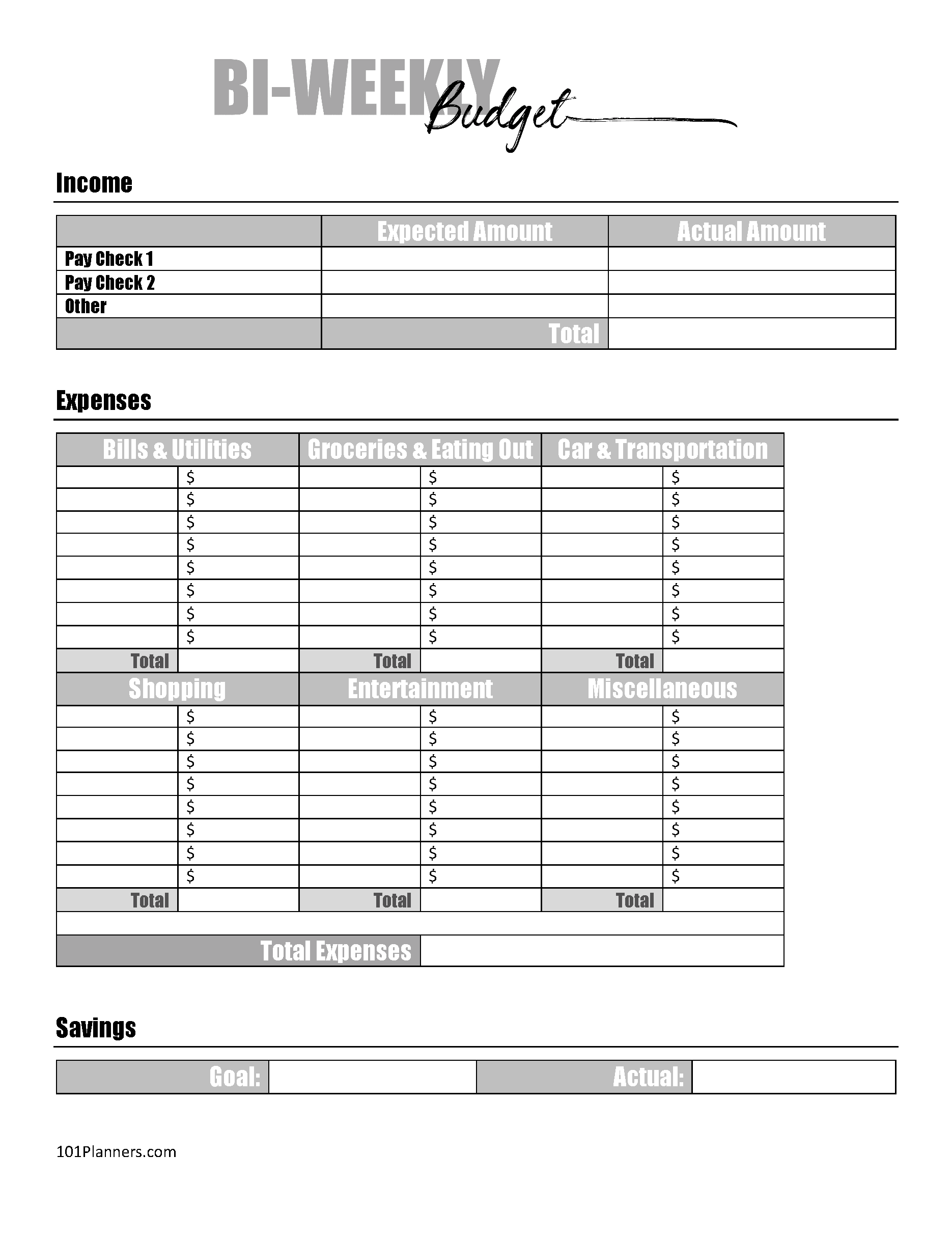 Budget Templates Free Printable