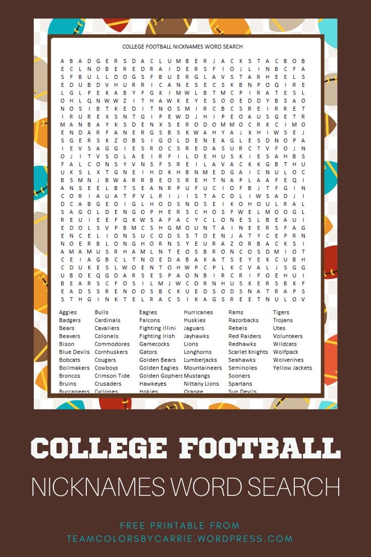 College Football Word Search Printable