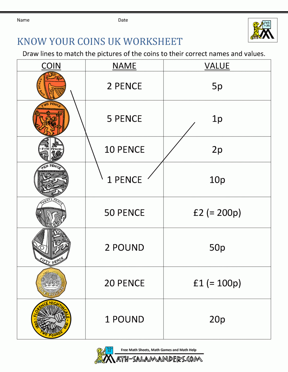 Printable Money Worksheet