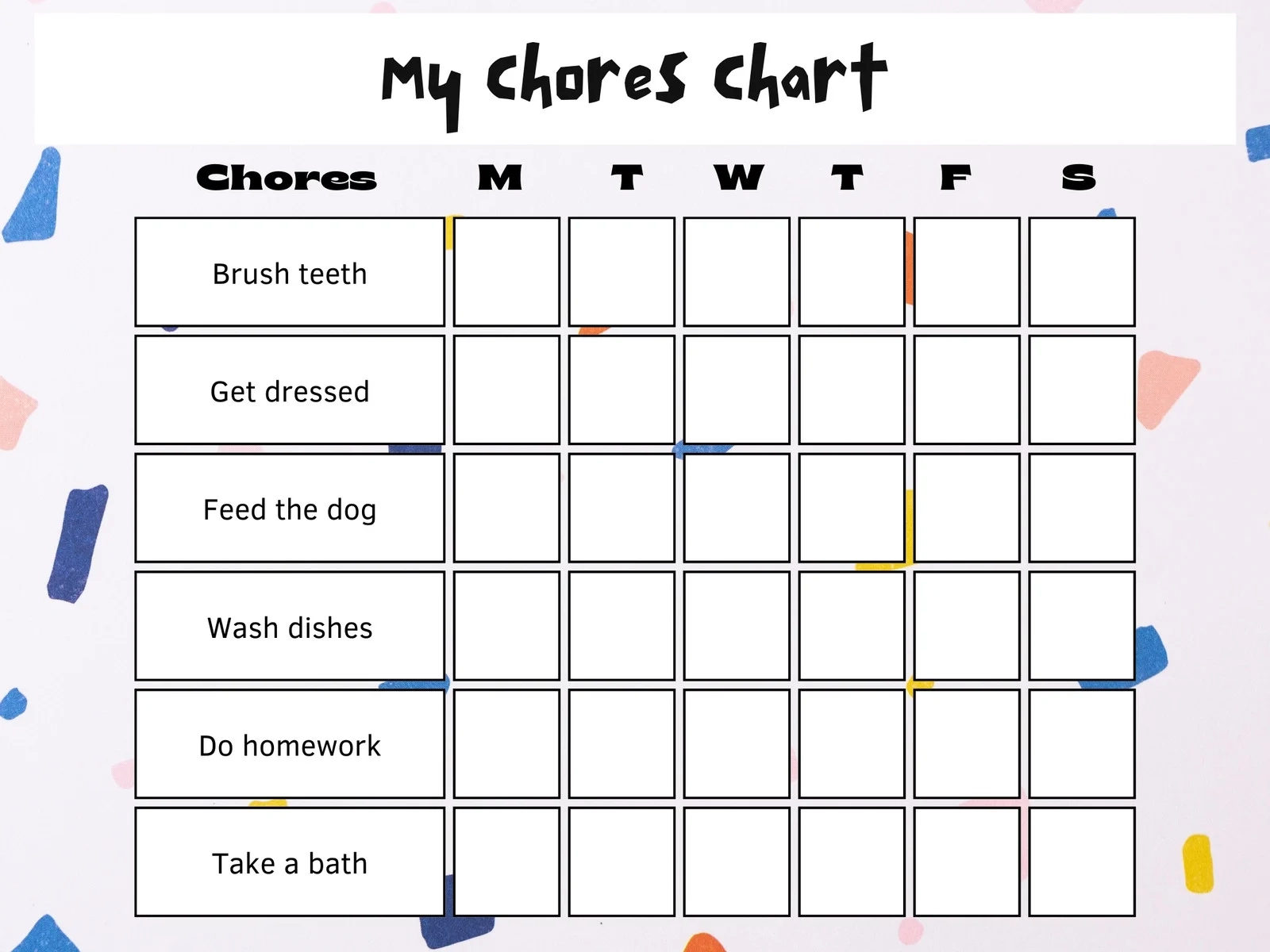 Chore Chart Printable Template