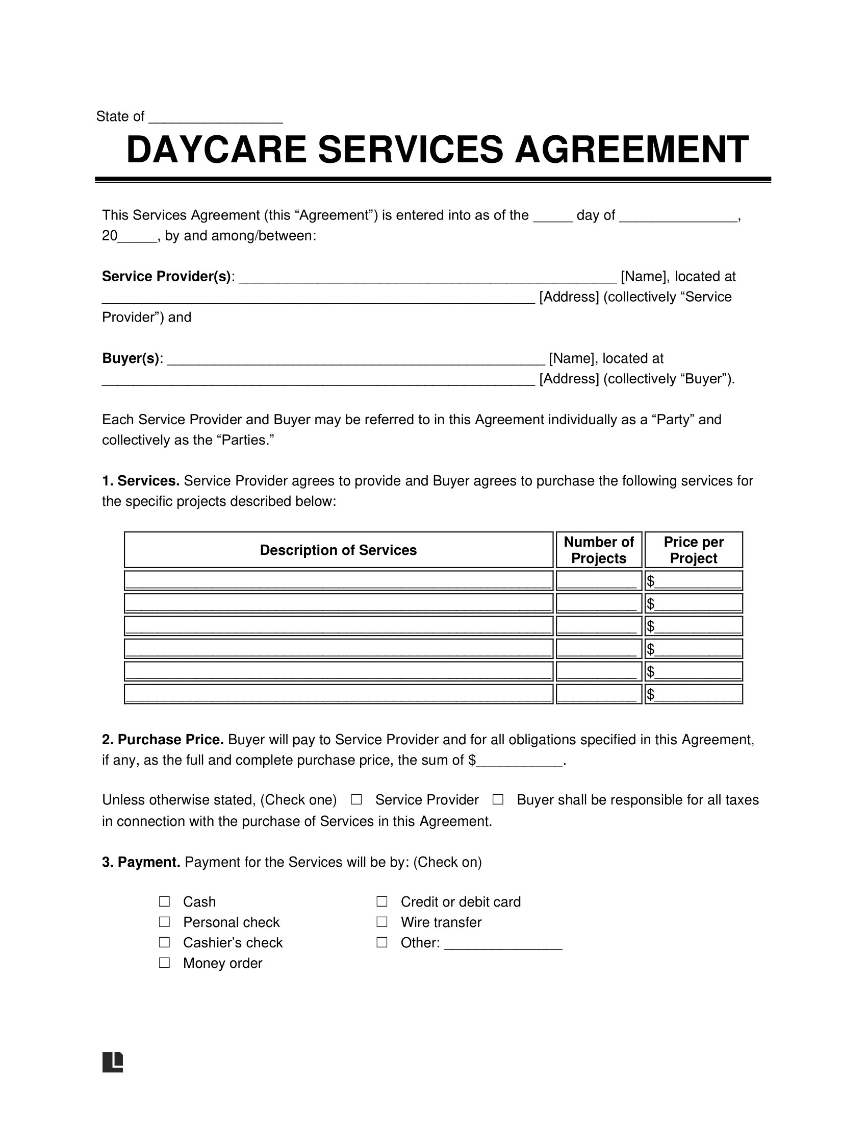 Printable Daycare Contract Template