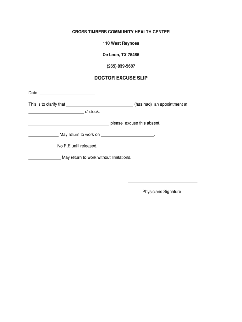 Free Doctor Excuse For Work Fill Out amp Sign Online DocHub
