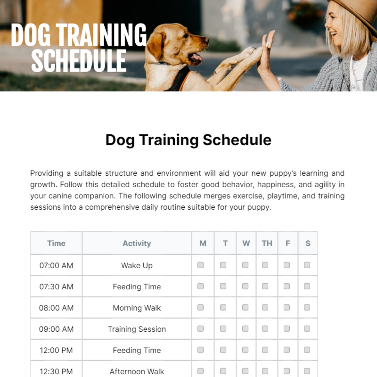 Free Dog Training Schedule Template To Edit Online