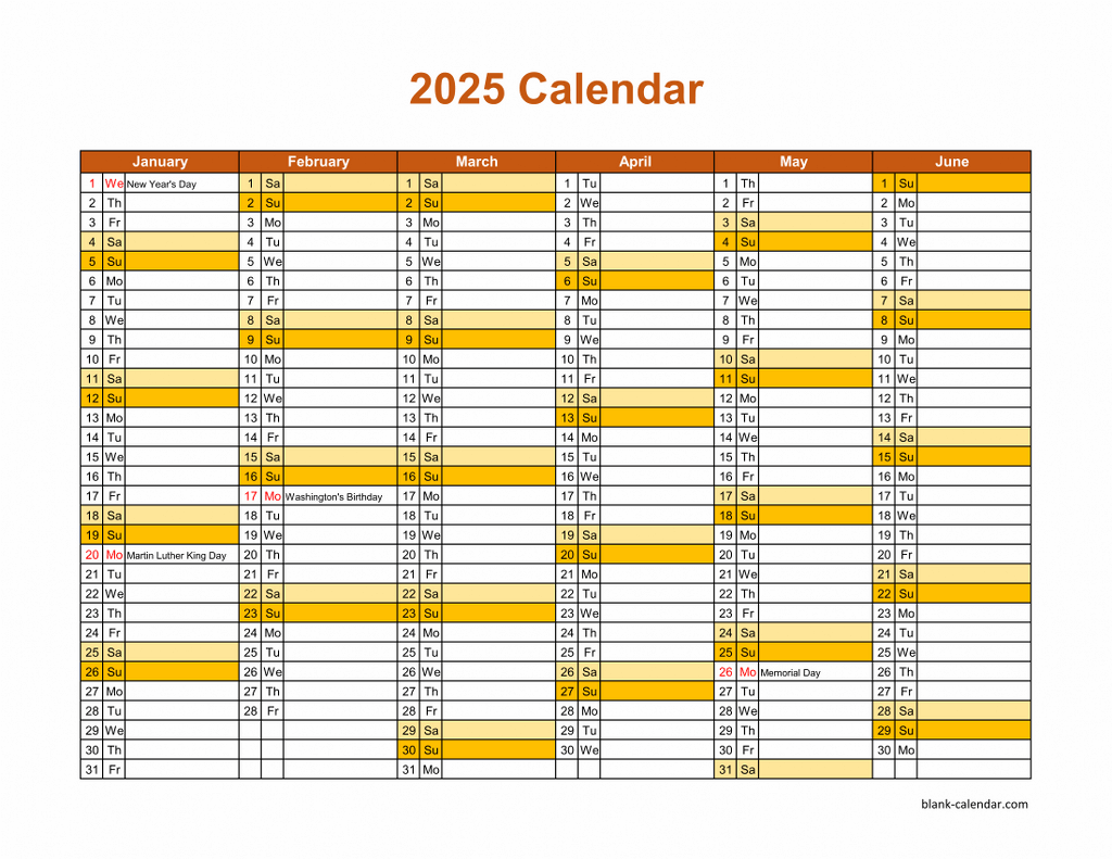 Blank Year Calendar 2025