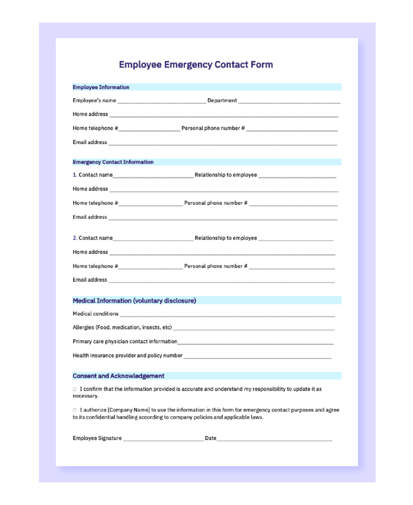 Free Employee Emergency Contract Form Word amp Editable PDF AIHR