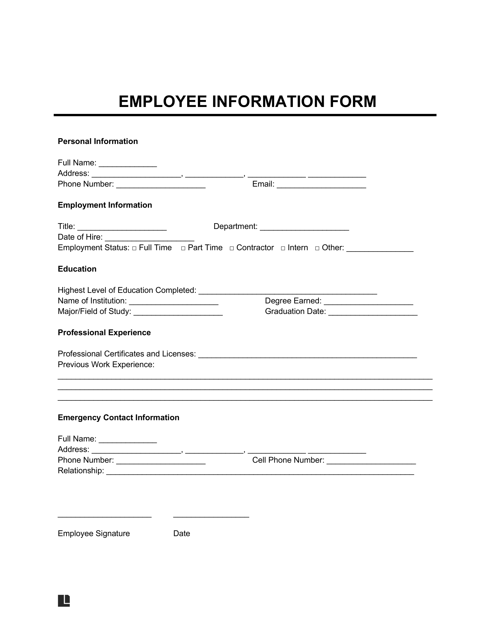 Free Employee Information Form Template PDF amp Word