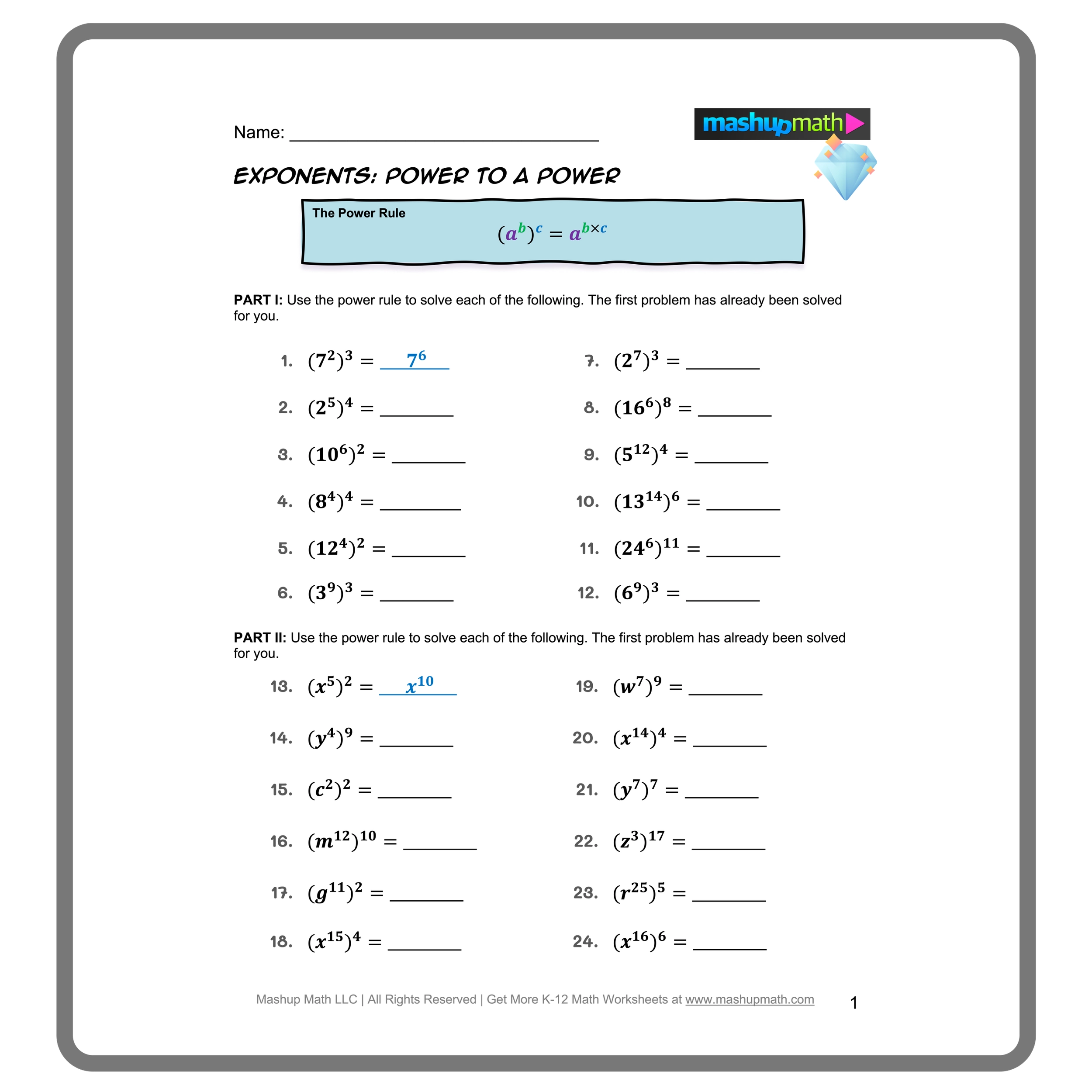 Free Printable Exponents Worksheets