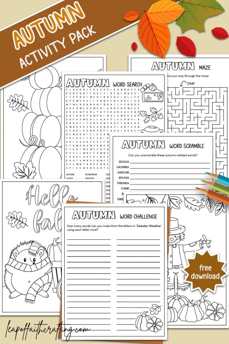 FREE Fall Worksheets Coloring Sheets Word Search amp More Leap 