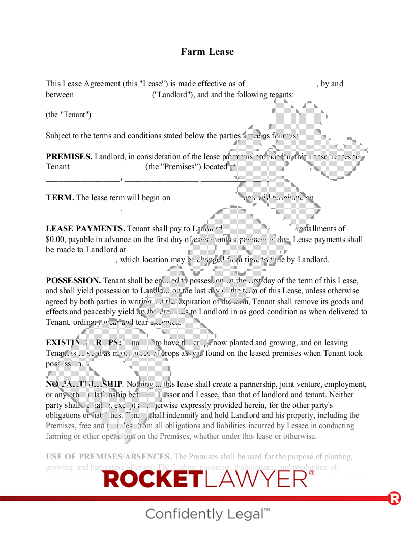 Printable Farm Land Lease Agreement