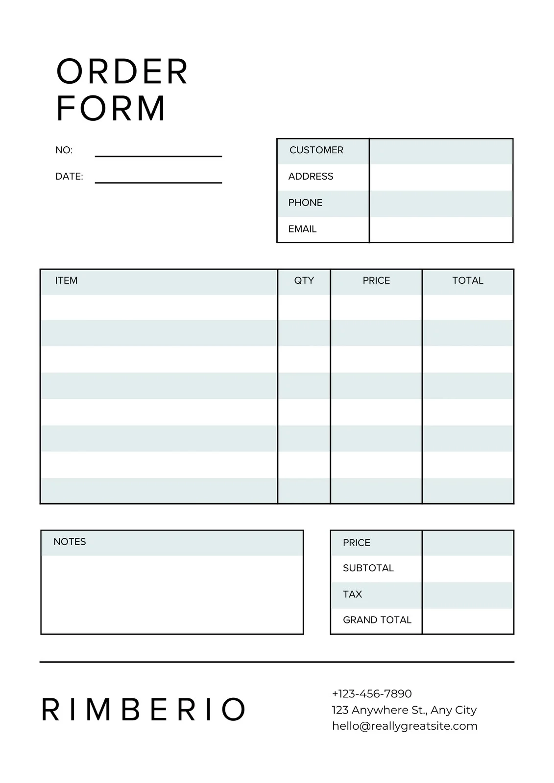 Order Form Template Free Printable