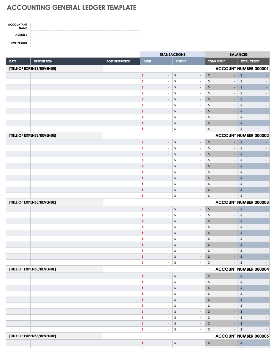 Printable General Ledger Template