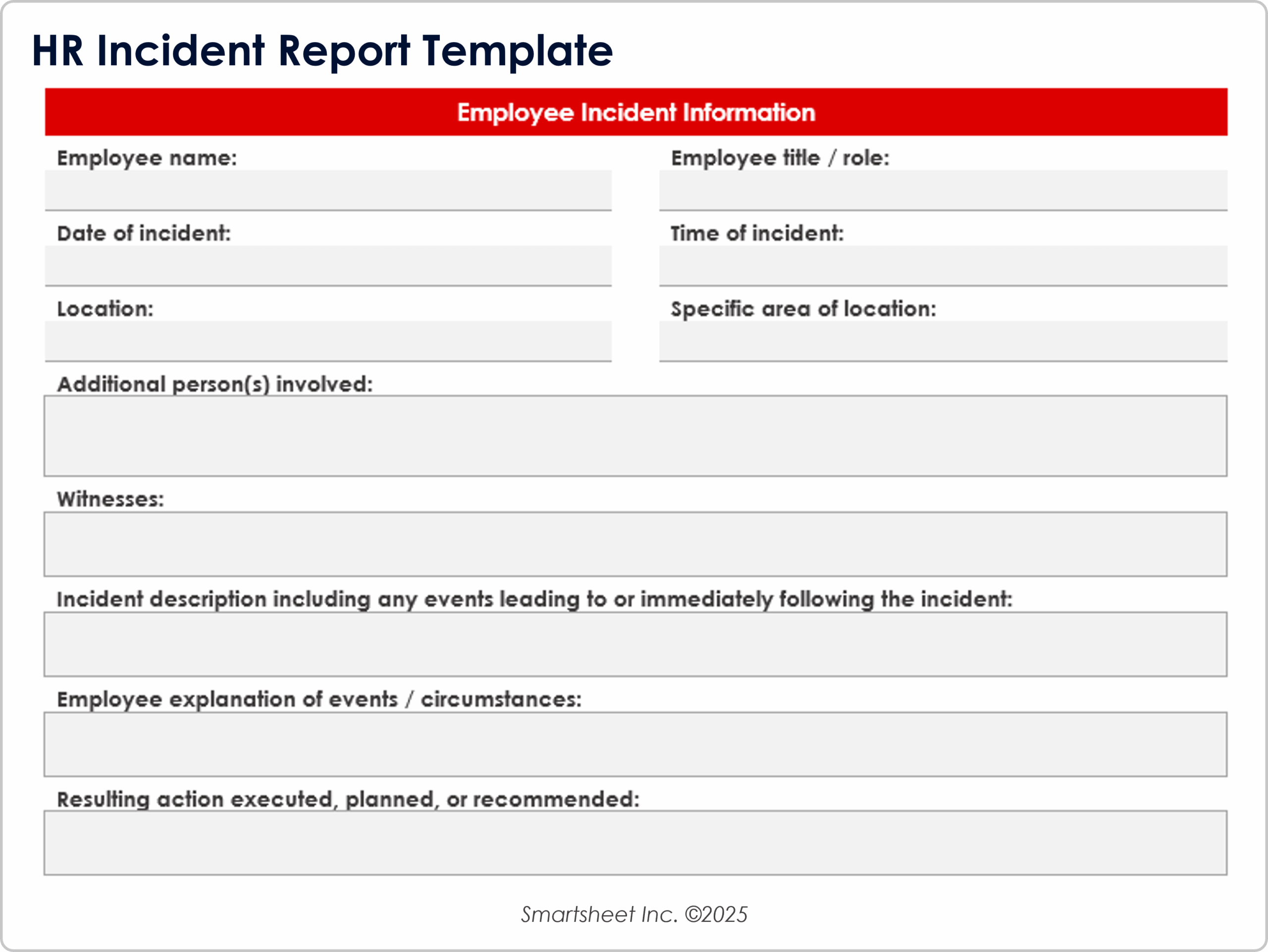 Printable Incident Report Template