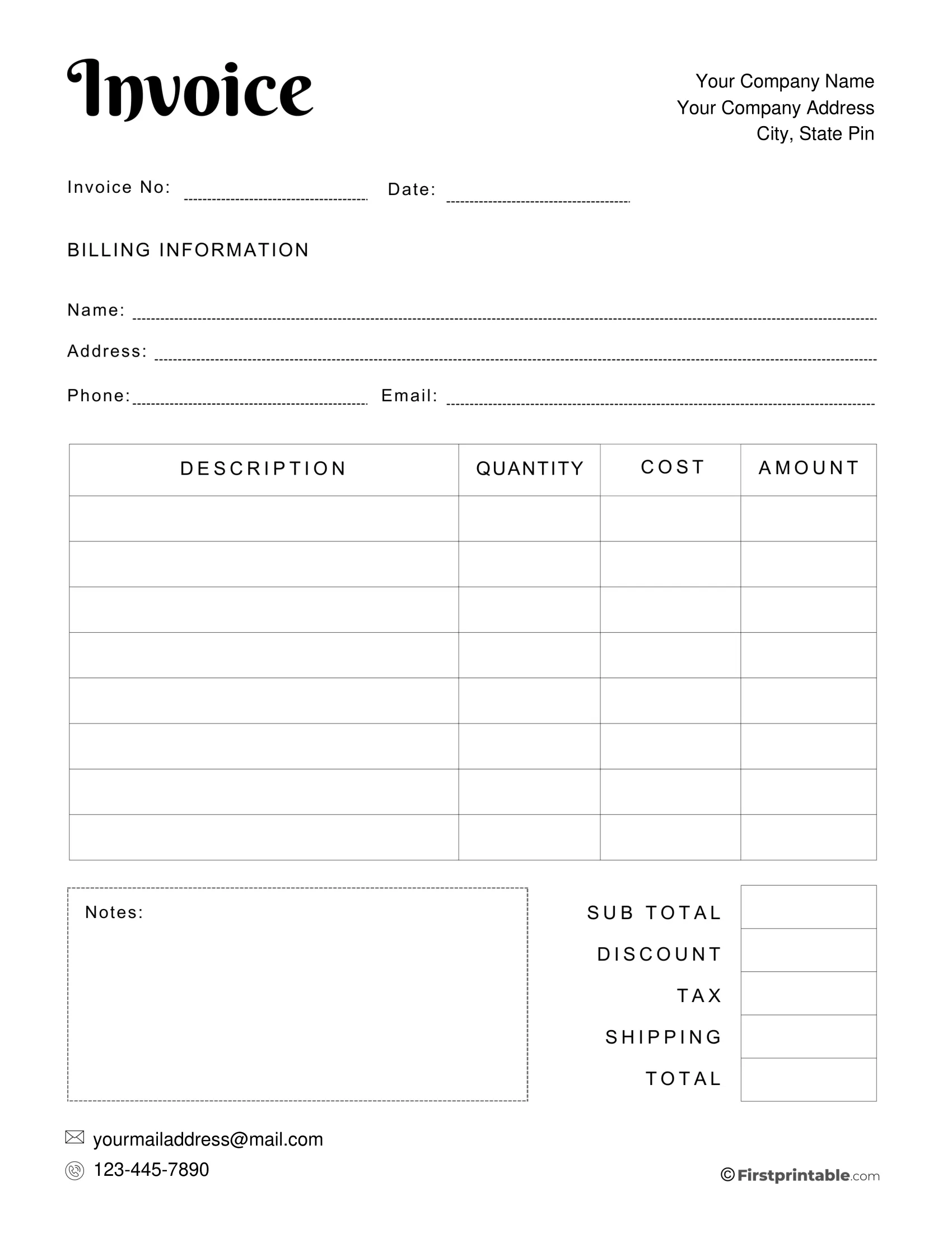 Printable Simple Invoice Template
