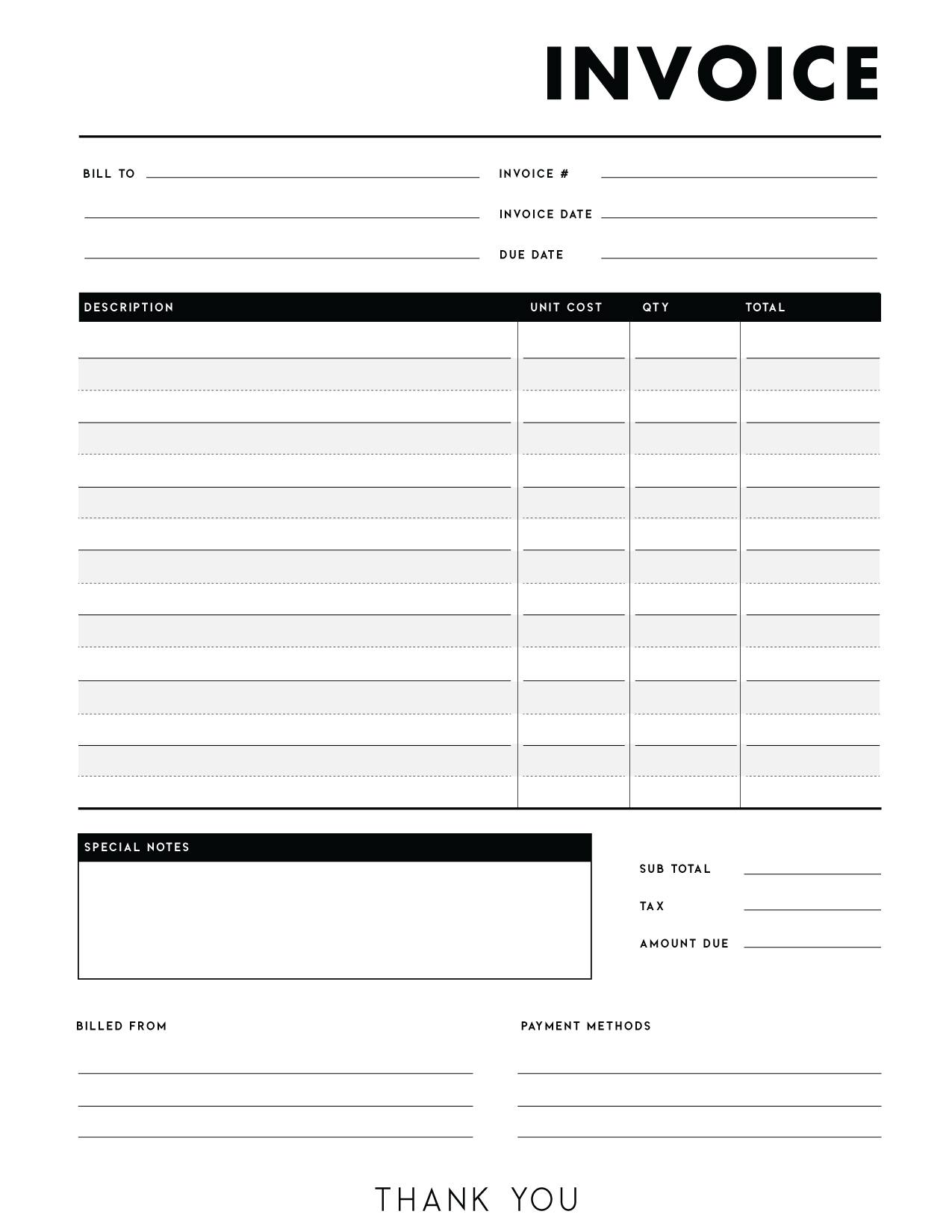 Printable Blank Invoice Template