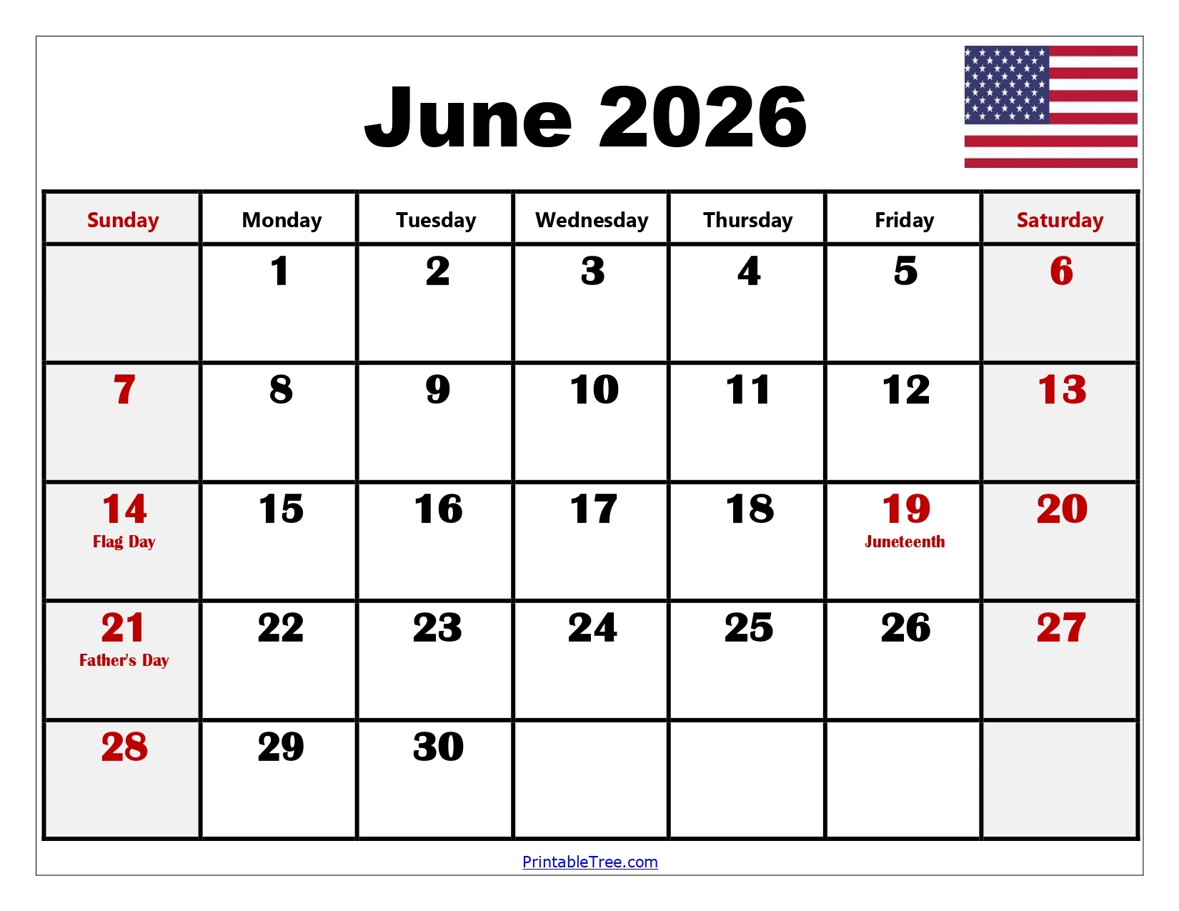 Blank June 2026 Calendar Printable Free Pdf