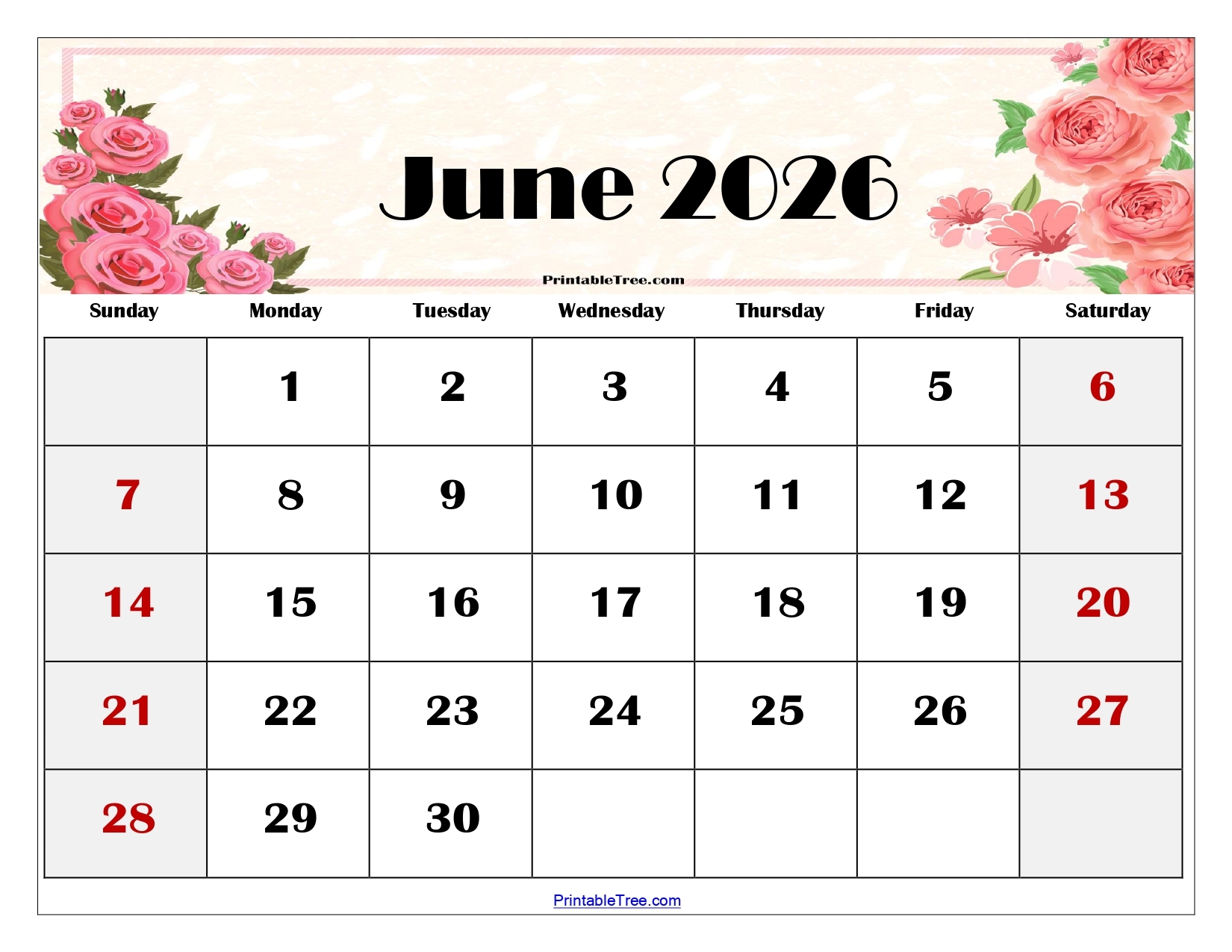 June 2026 Free Printable Calendar