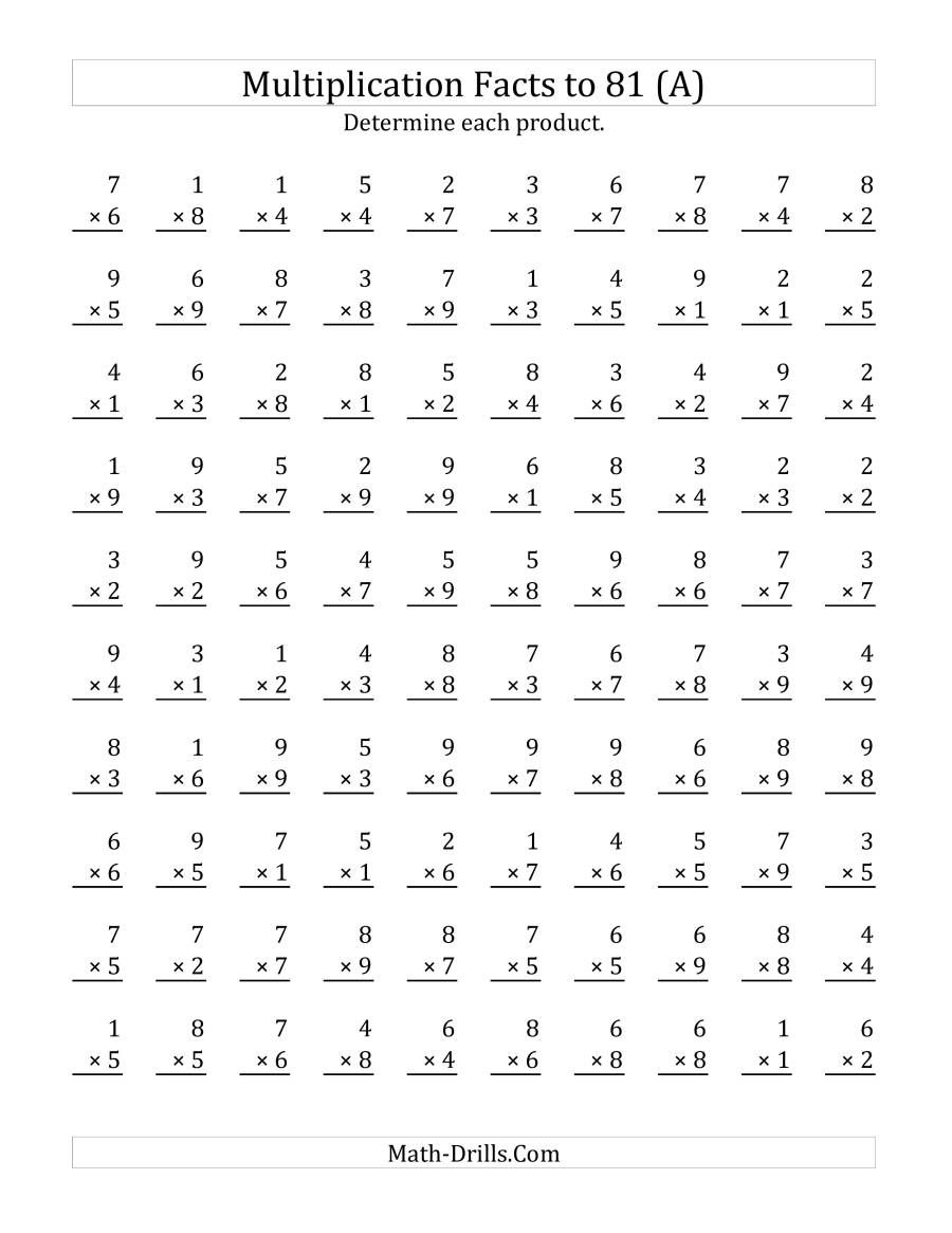 Multiplication Facts Worksheet Free Printable