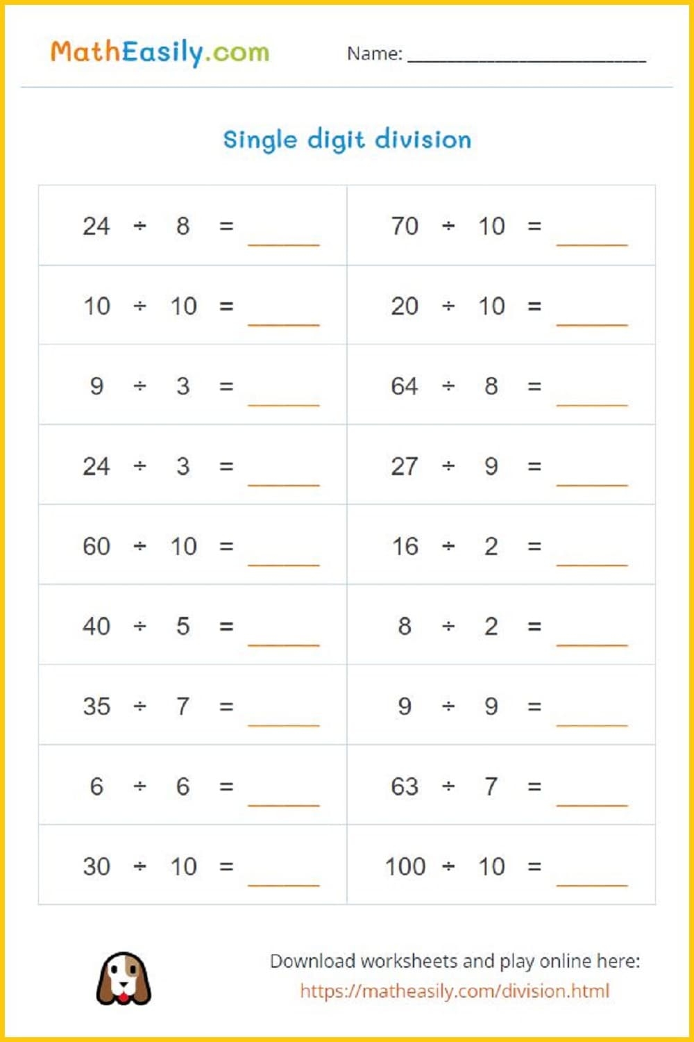 Easy Math Worksheets Printable