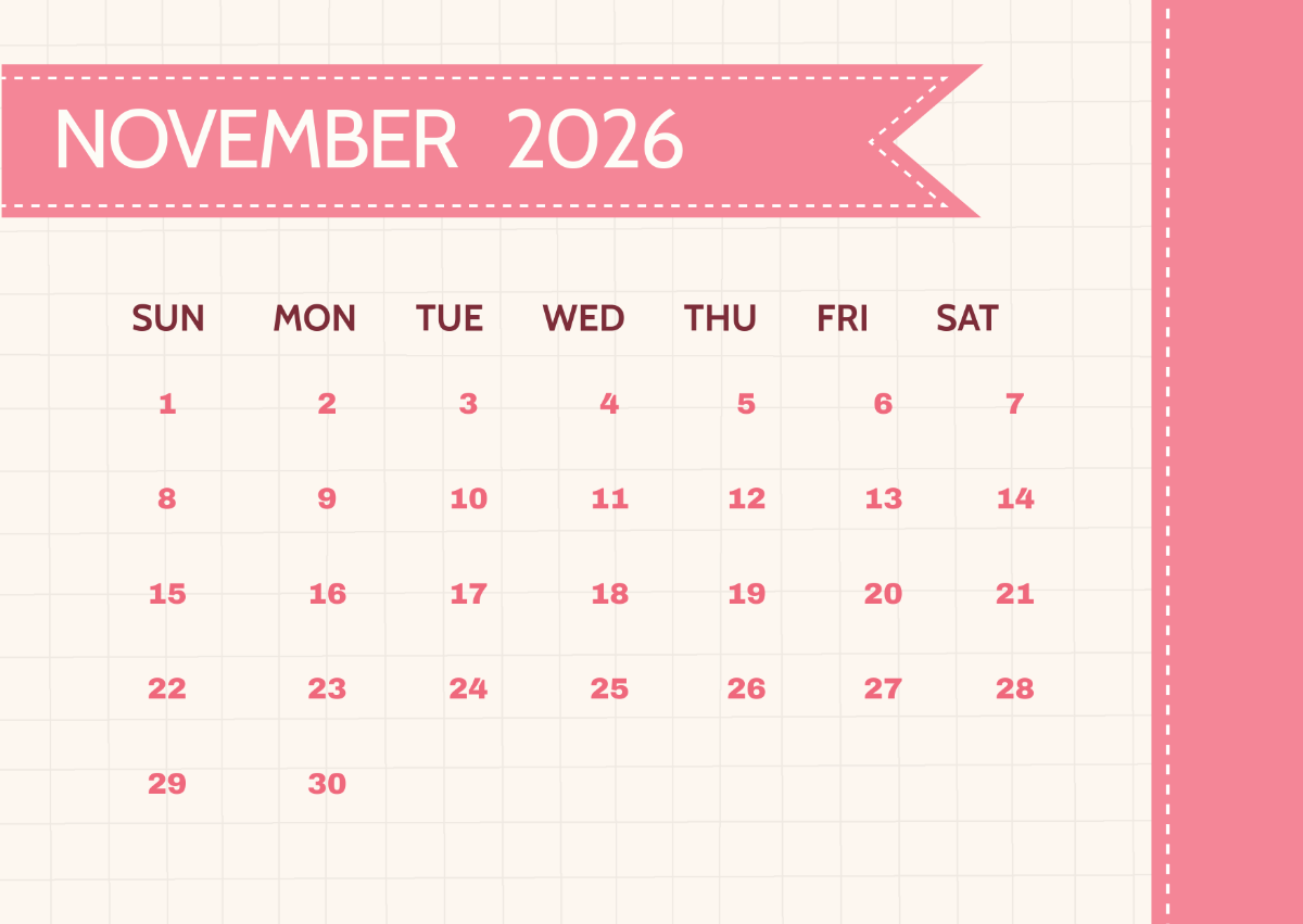 Free Modern November 2026 Calendar Template To Edit Online