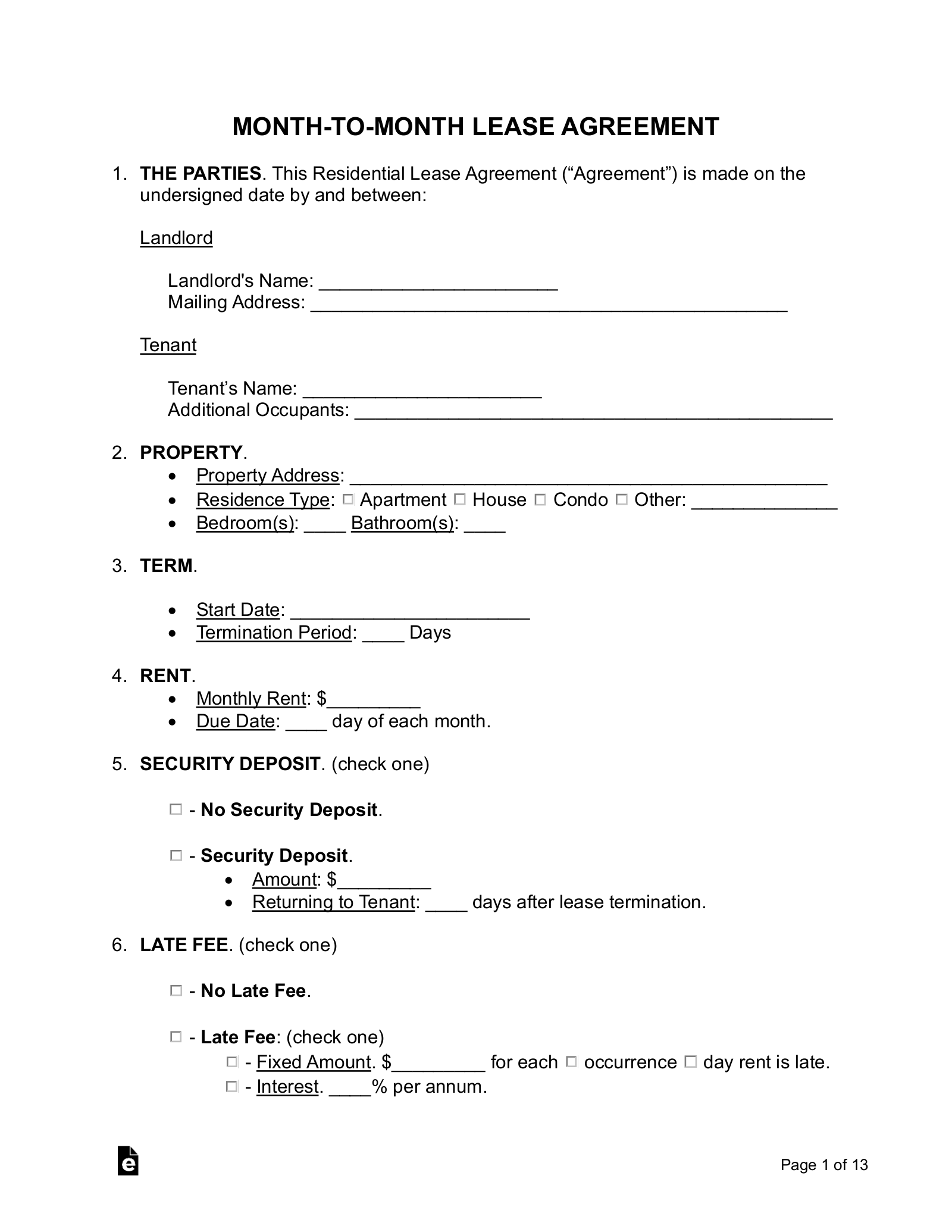 Free Printable Rental Agreements Templates