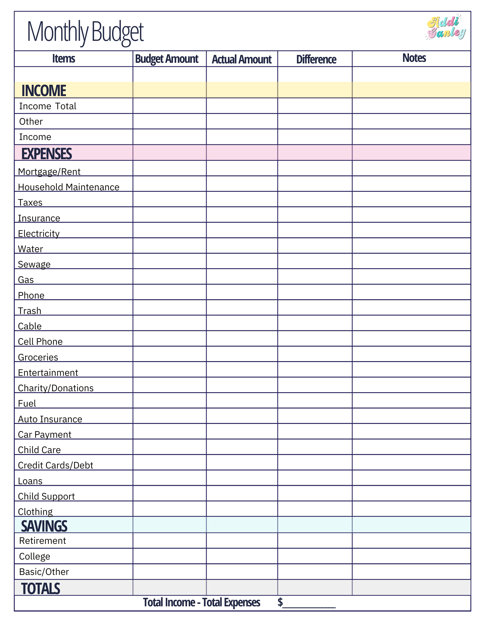 Monthly Budget Expense Worksheet Printable