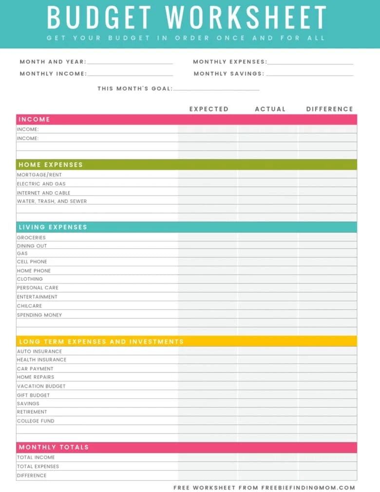 Free Printable Budget Worksheet Pdf