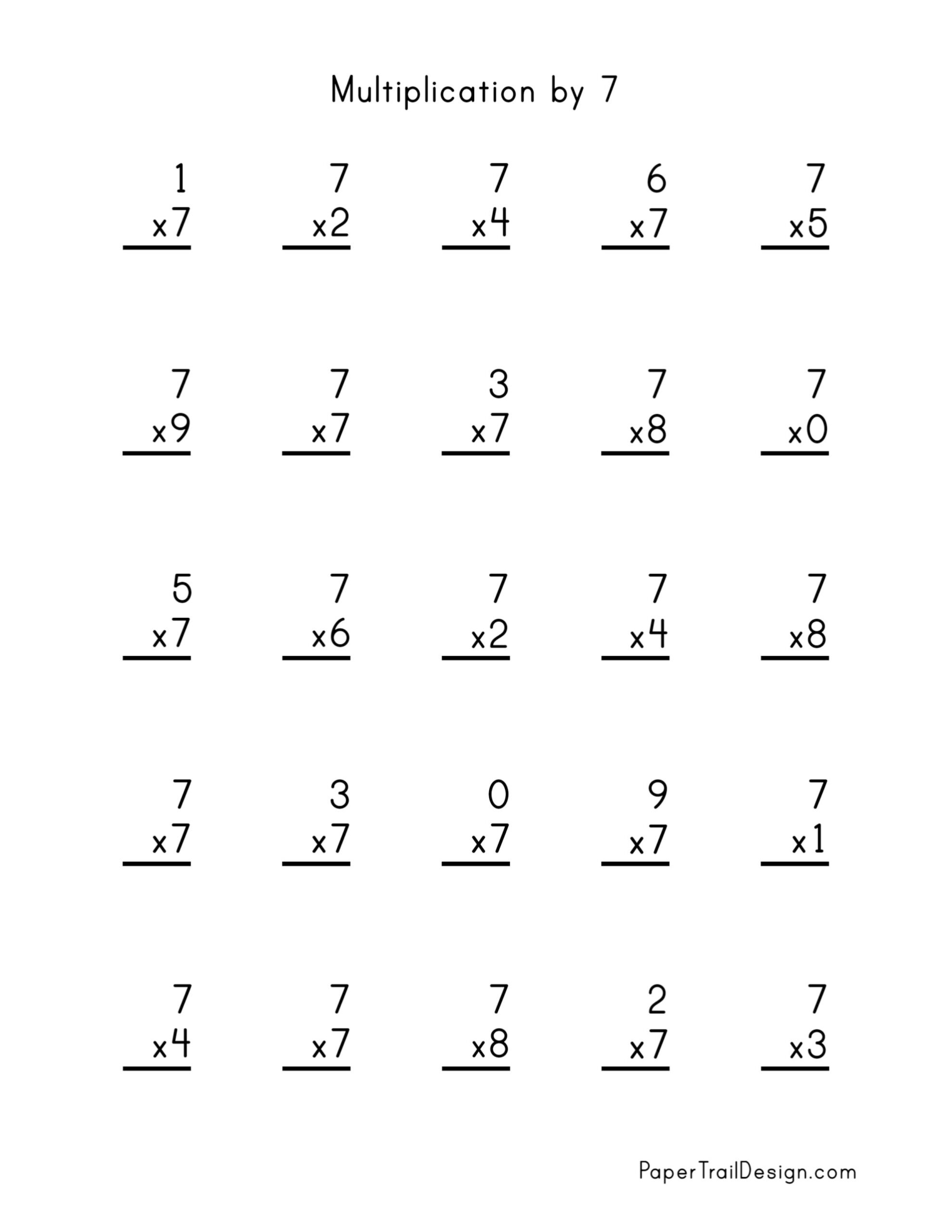 Free Printable Multiplication Worksheets 7