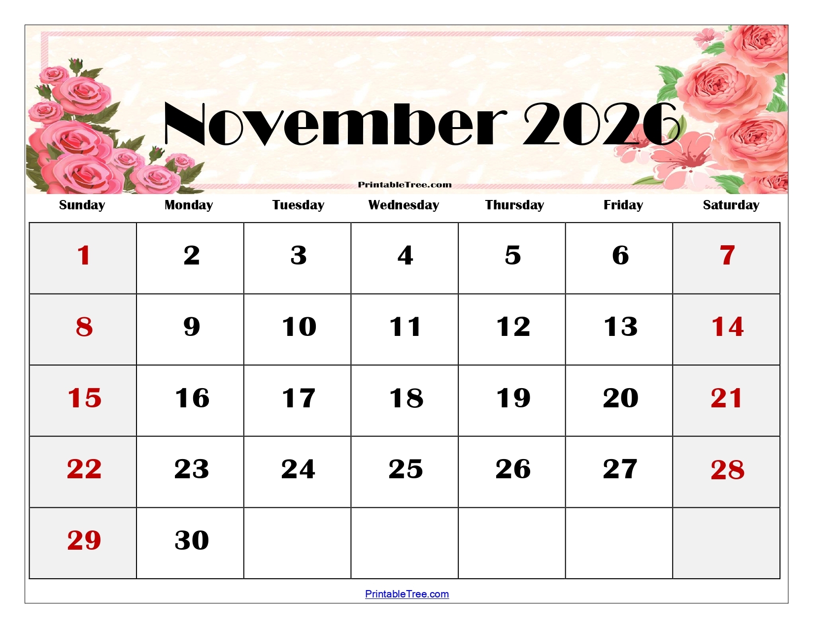 November 2026 Calendar Pretty Printable