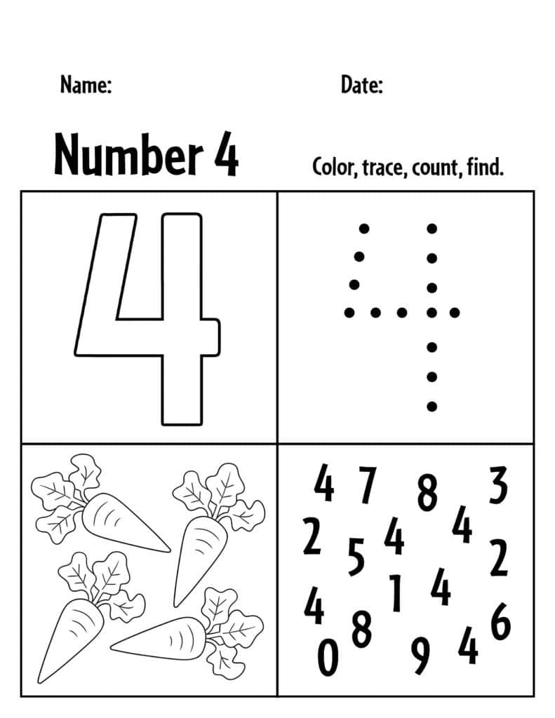 Free Printable Number 4 Worksheet Preschool