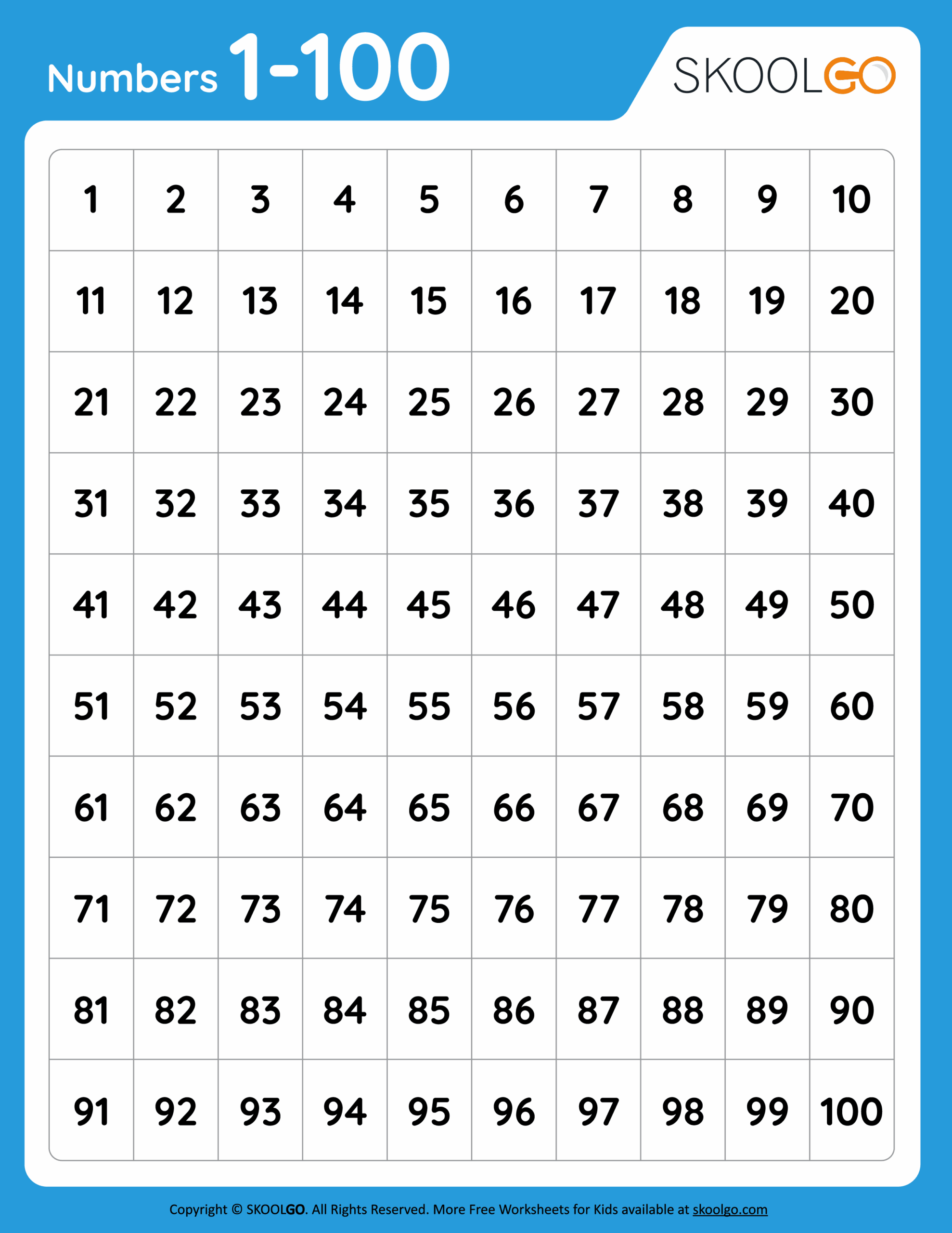 Numbers 1 To 100 Printable Worksheets