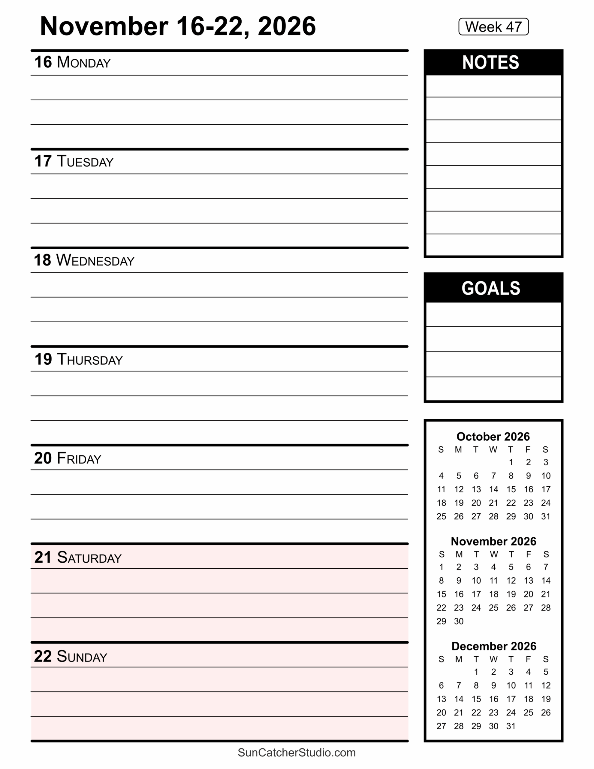 Free Printable 2026 Weekly Calendars For Easy Planning Free 