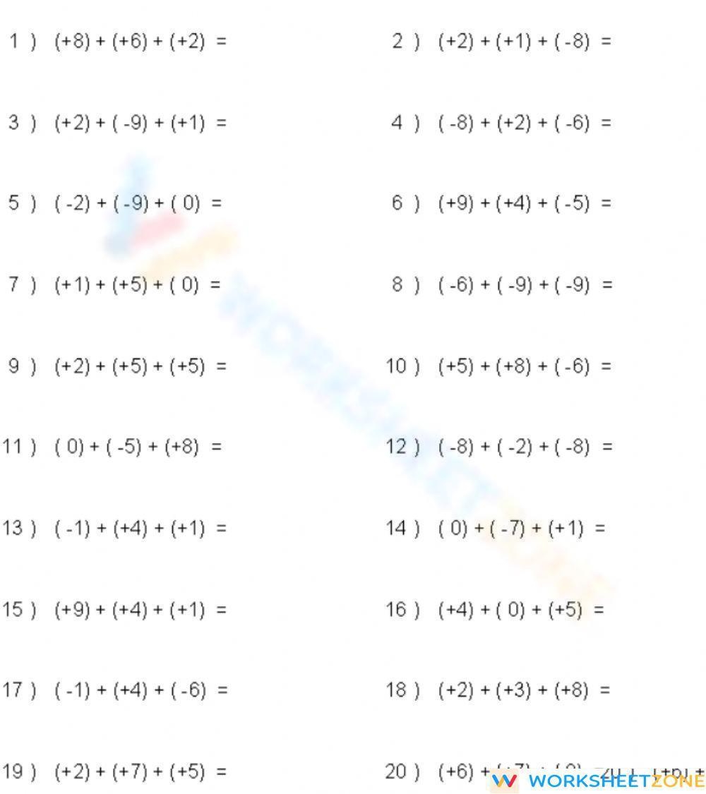 Free Printable amp amp Interactive Adding Integers Worksheets 