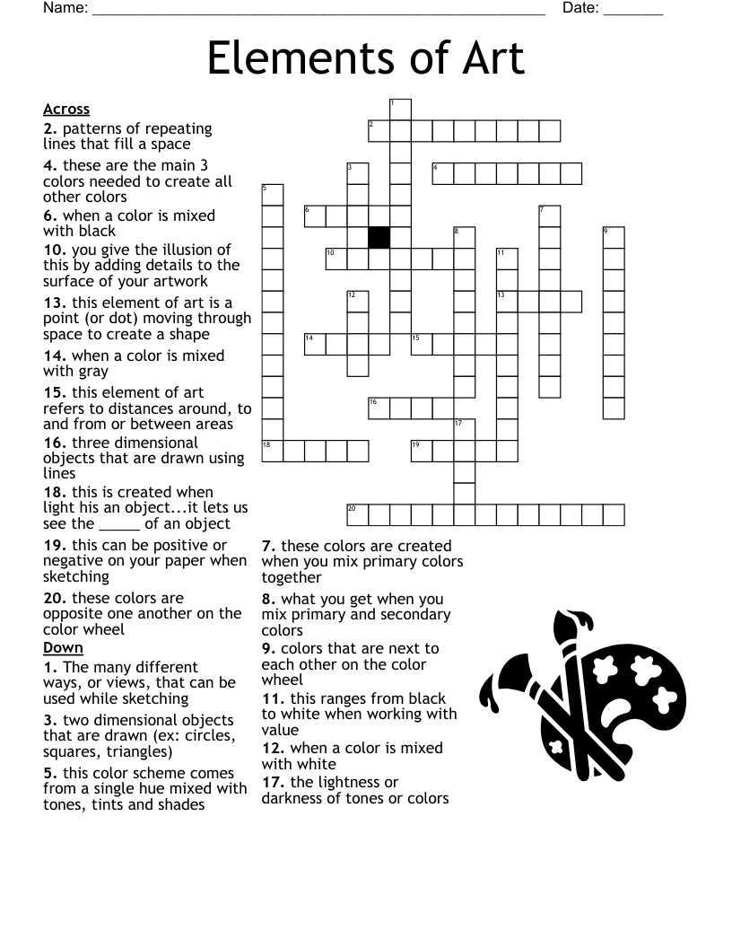 Art Crossword Puzzle Printable