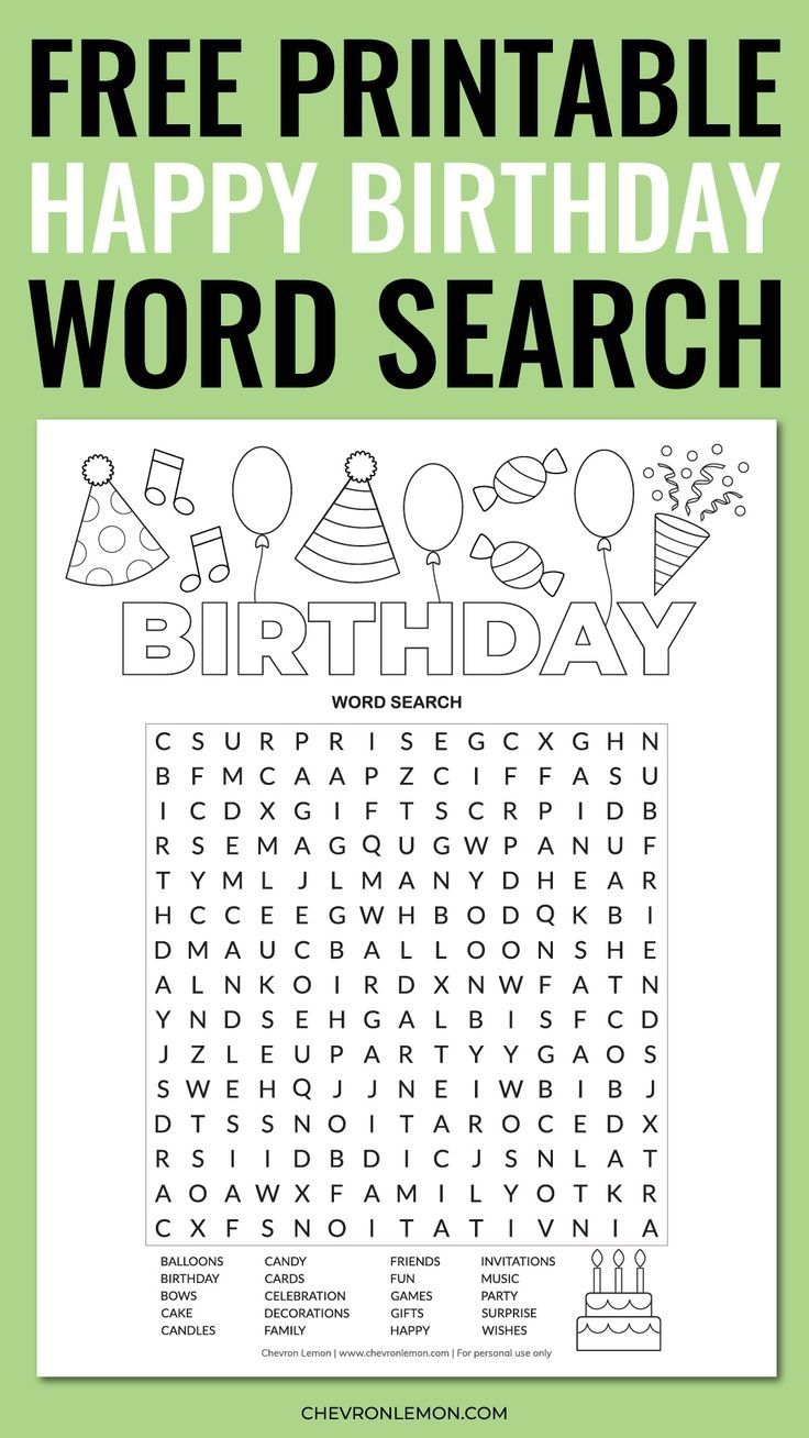 Free Printable Birthday Word Search Puzzle