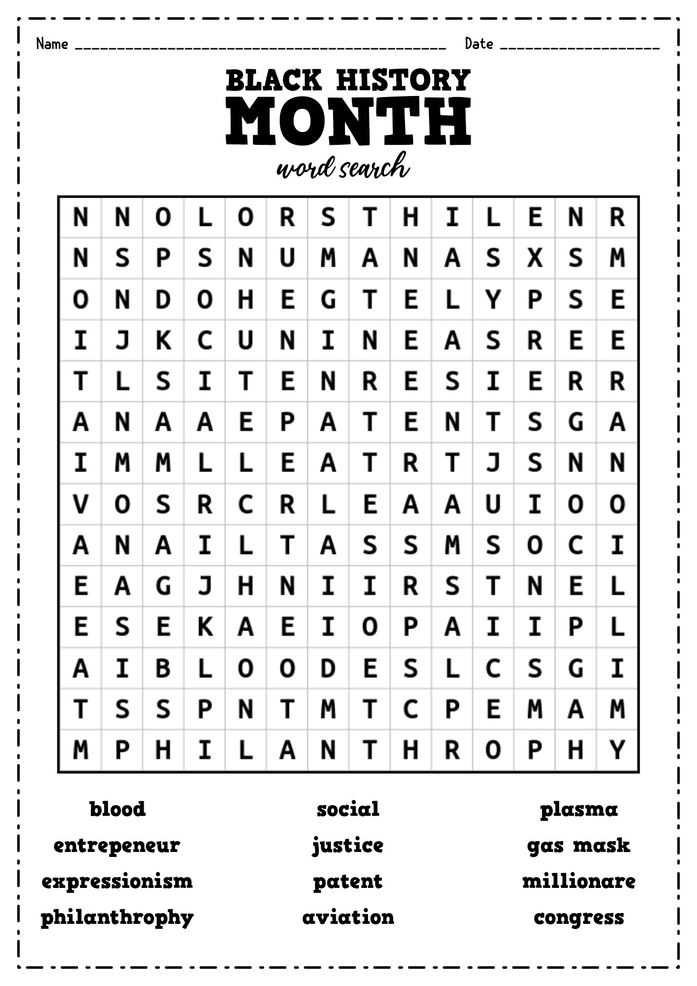 Black History Month Worksheets Printable