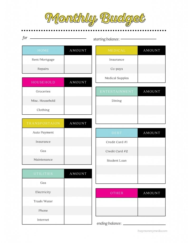 Free Printable Budget Worksheet For Teens