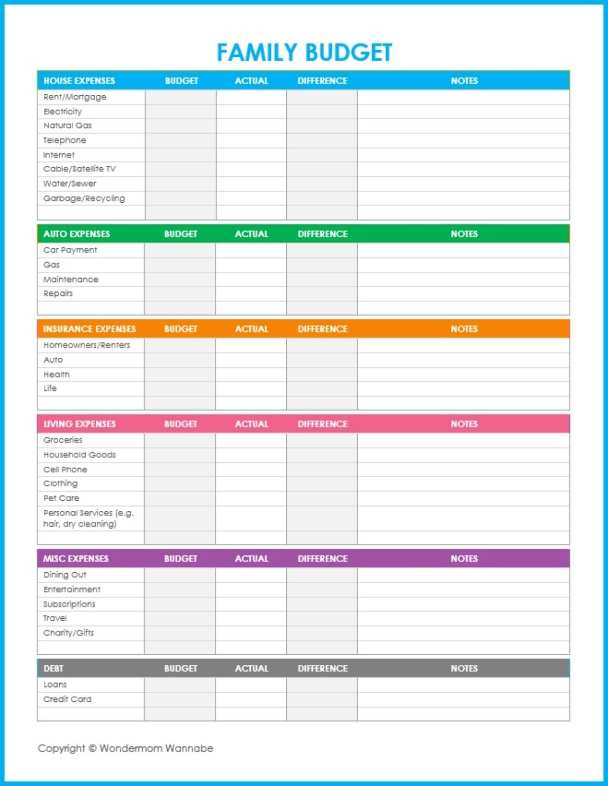 Printable Free Budget Worksheet
