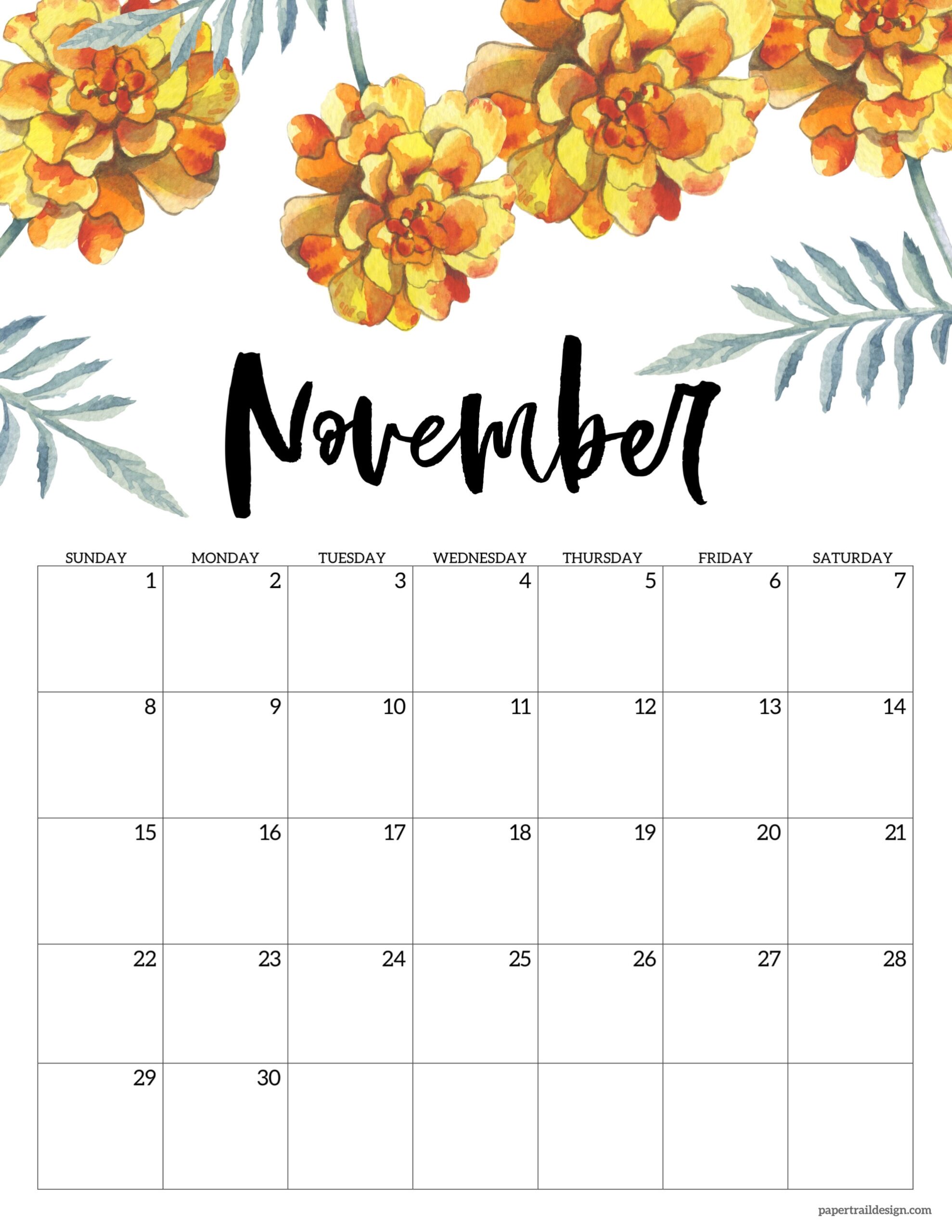 Free Printable Calendar 2026 Floral Paper Trail Design