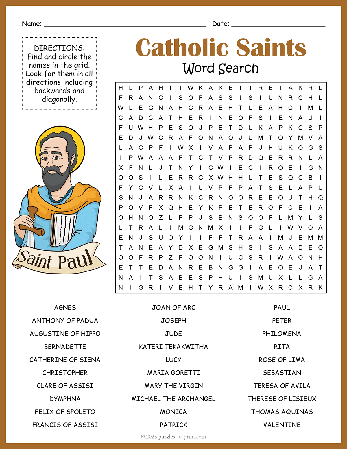 All Saints Day Word Search Printable Free