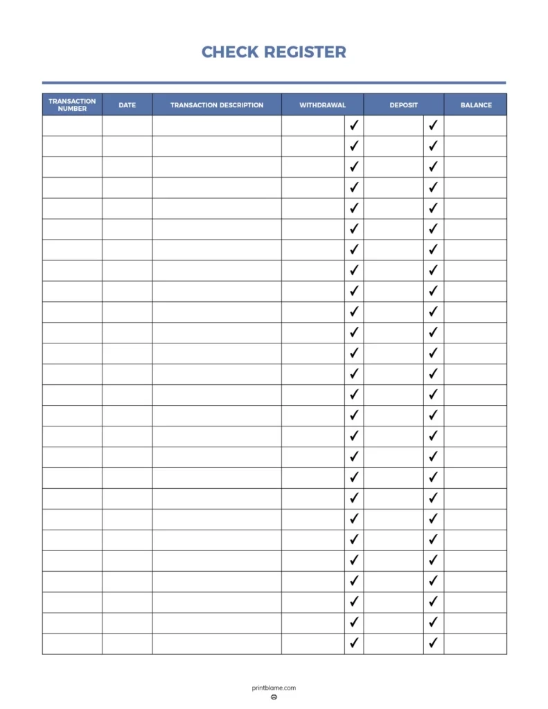 Checkbook Register Template Free Printable