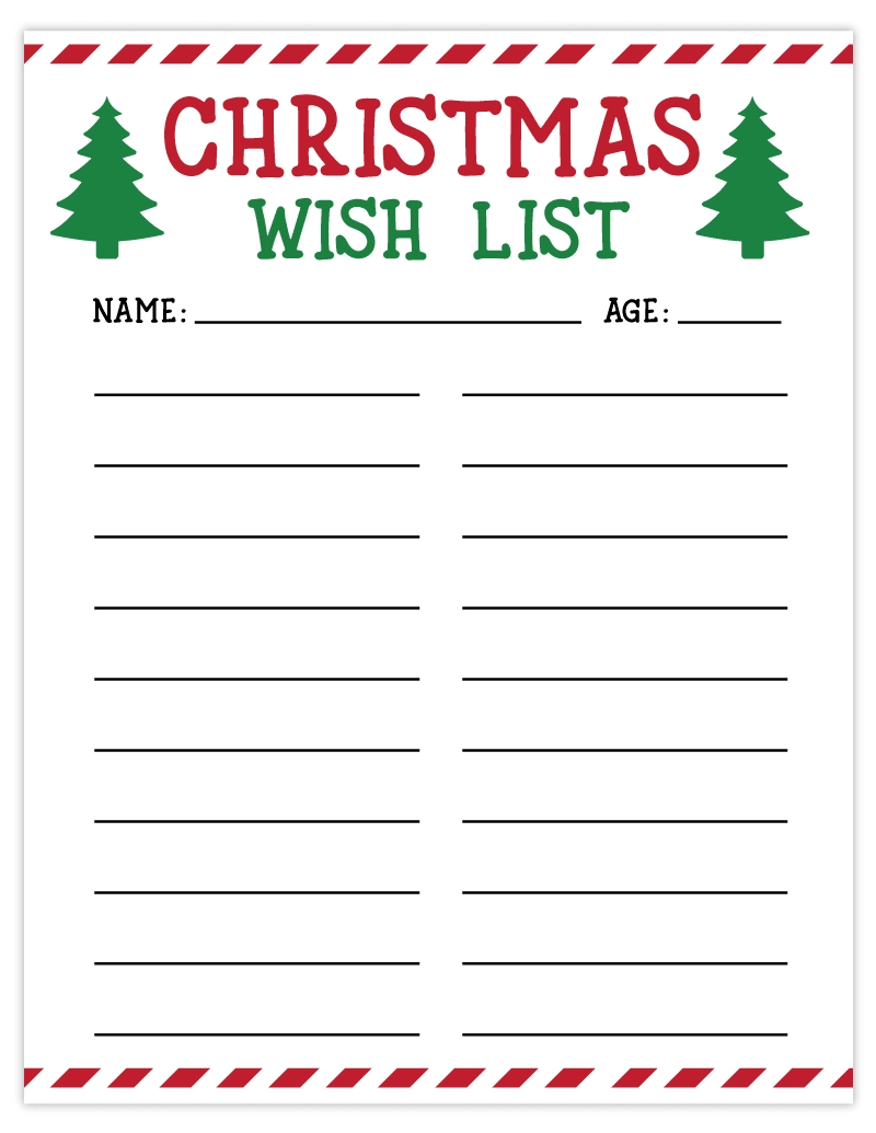Christmas List Template Free Printable