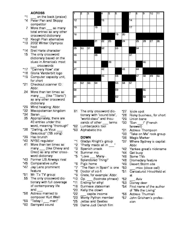 Printable Crossword Puzzles Adult Medium
