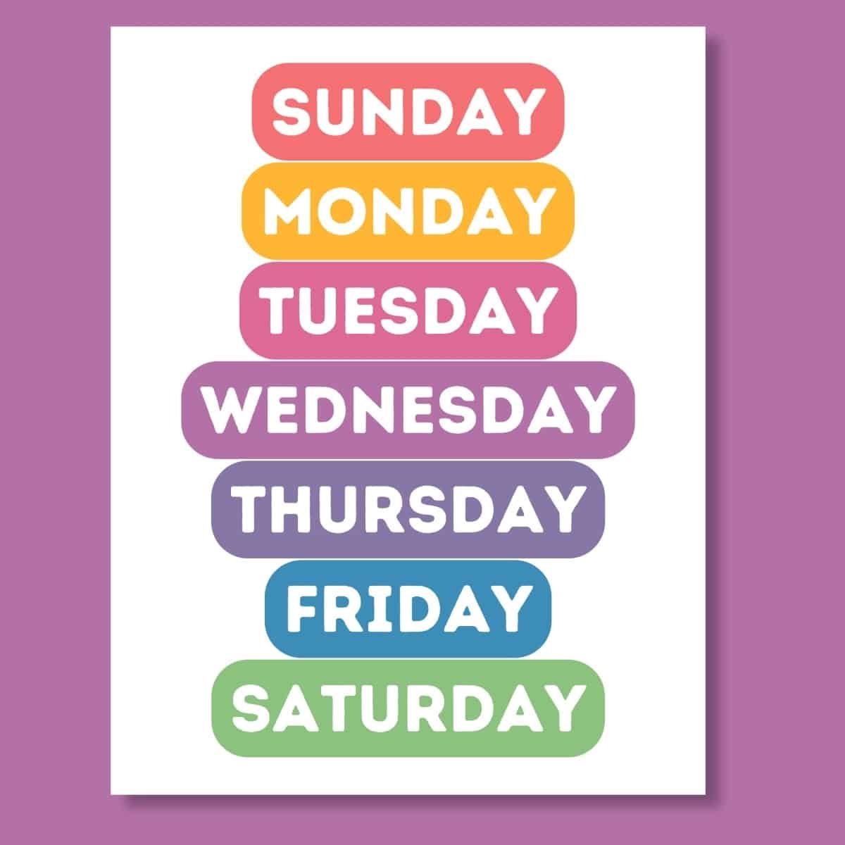 Free Printable Days Of Week