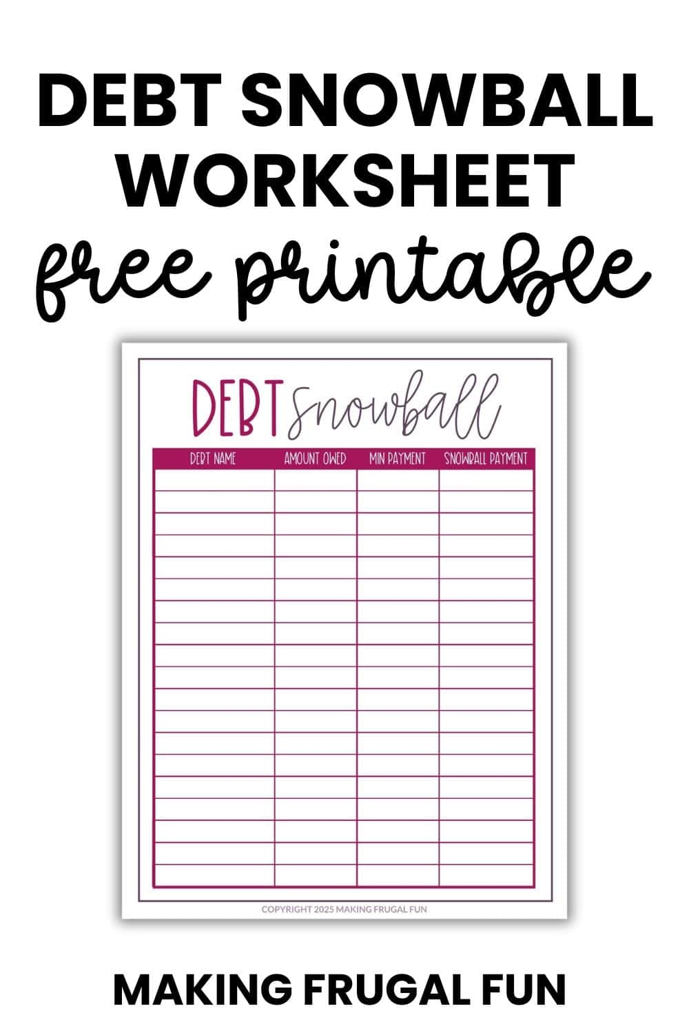 Free Printable Debt Snowball Worksheet