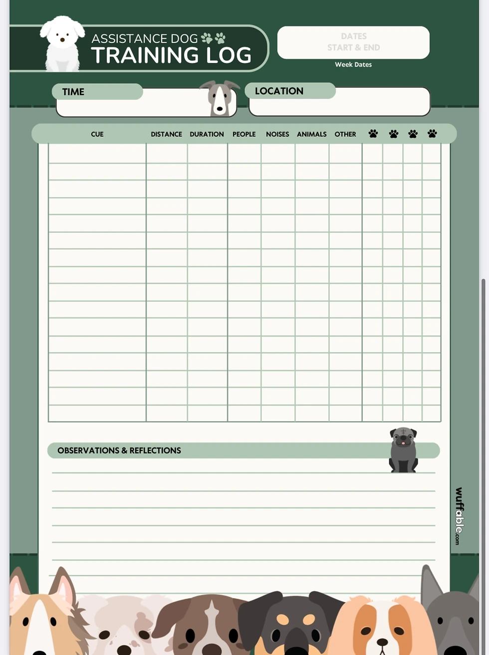 Free Printable Dog Training Log Wuffable