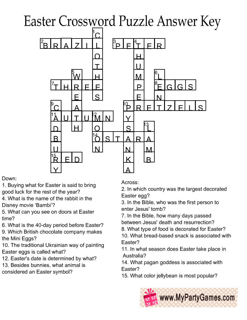 Adult Easter Crossword Puzzles Free Printable