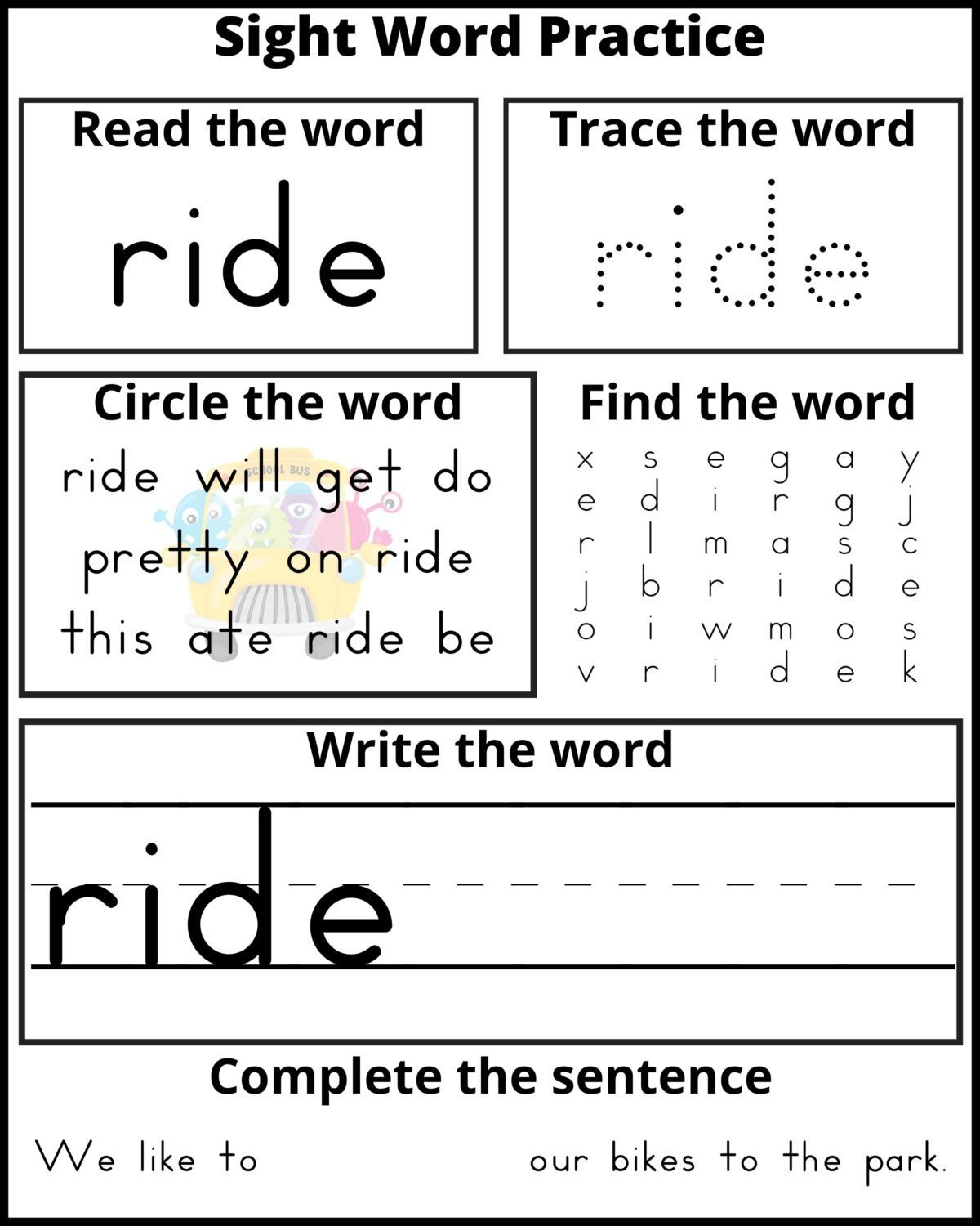 Kindergarten Sight Words Free Printable Worksheets
